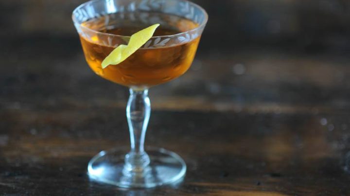 Chicago cocktail in coupe with lemon peel