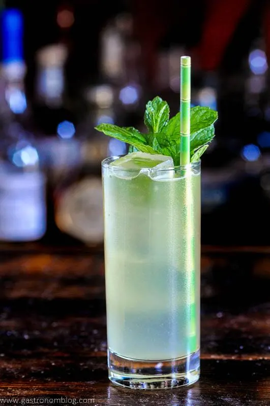 Hatozaki Whiskey in a Highball glass wtih mint and green straw