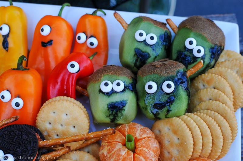 Halloween fruits and veggies on a plate