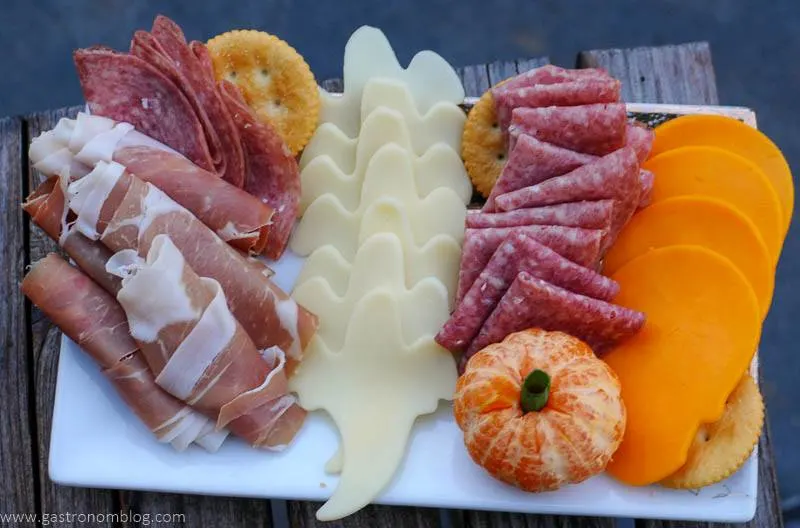 Halloween shaped cheese and meats plate