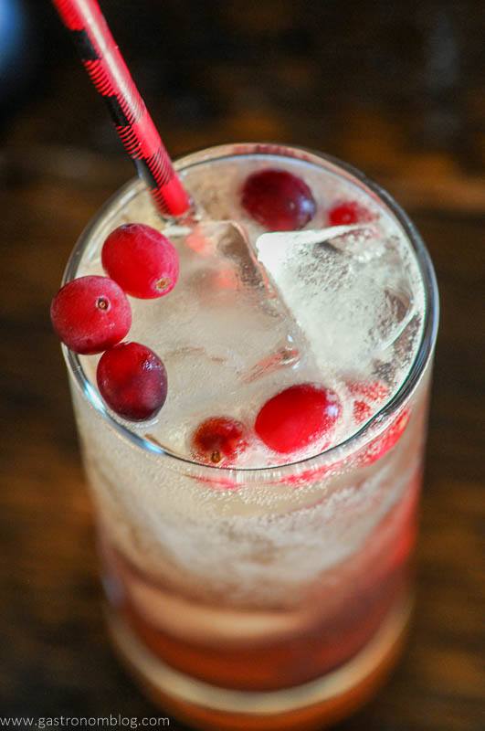 Non alcoholic Cocktail in a tall glass with straw and cranberries