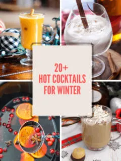 4 pictures of hot cocktails in a collage