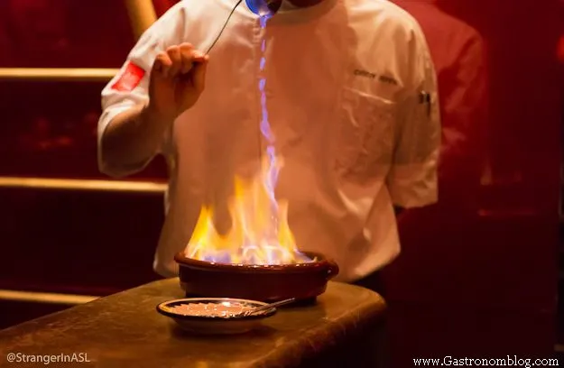 Chef making fire for a dessert at Jose Andres Las Vegas