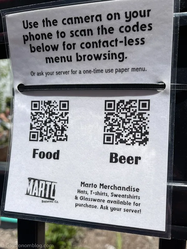 Sign for ordering food and drinks at Marto Brewing