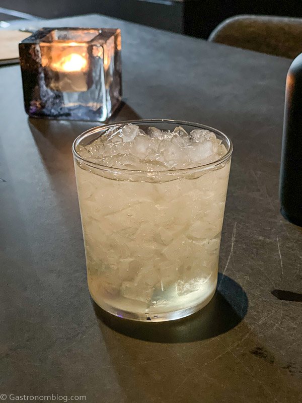 Clear cocktail in glass with crushed ice at Corvino Supper Club in Kansas City