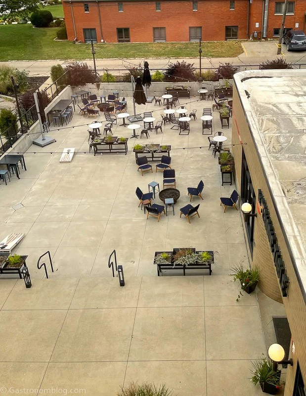 High picture of patio at Periodic Table at Hotel Grinnell