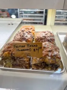 tray of blueberry fritter bread in Grinnell, Iowa
