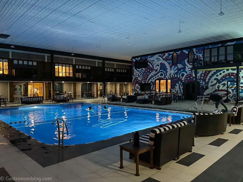 Pool at Highlander Hotel Iowa City at night
