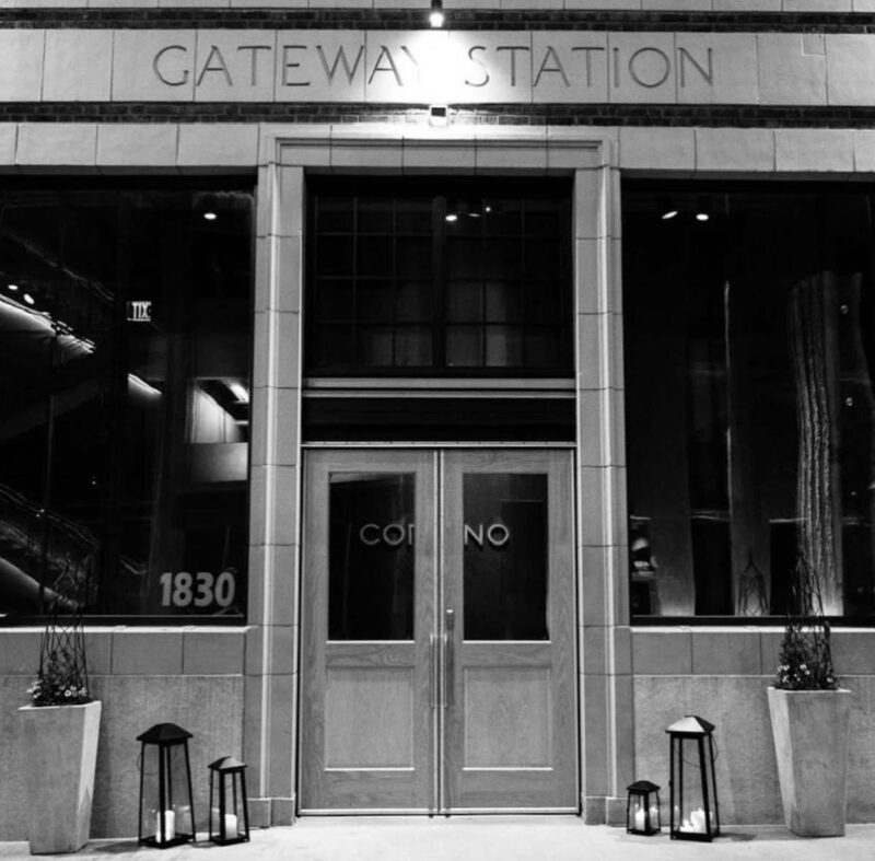black and white picture of Corvino Supper Club entrance