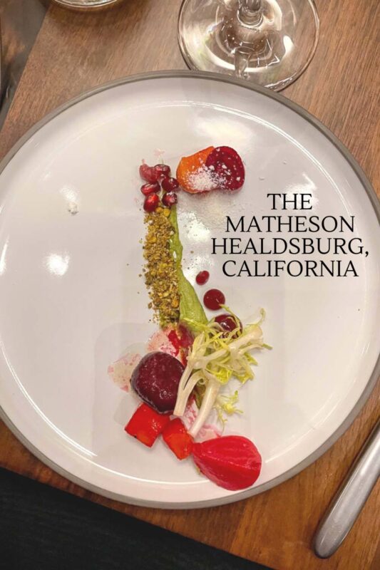 Beet dish on white stoneware plate at The Matheson Healdsburg, California