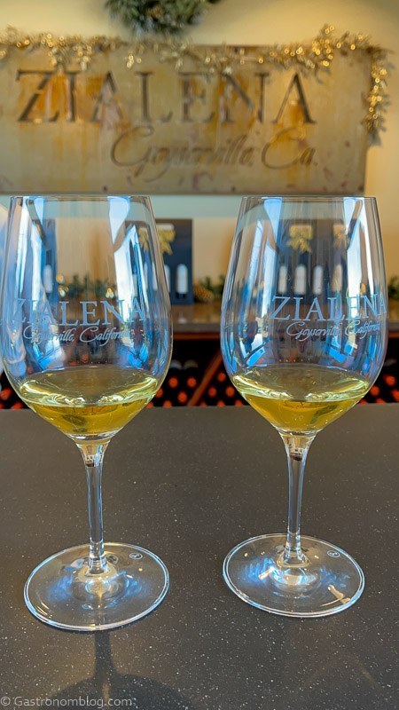 Glasses of white wine at Zialena Vineyards