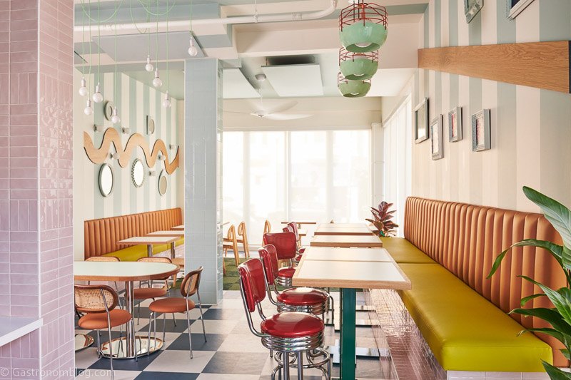 Inside of Hilda and Jesse San Francisco is a pastel and retro diner vibe