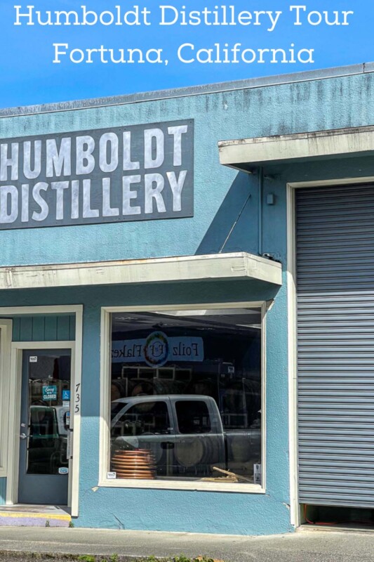Blue building of Humboldt Distillery in California