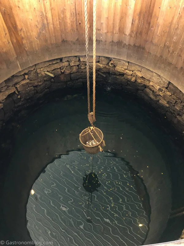 Looking down into limestone spring well at Hollday Distillery