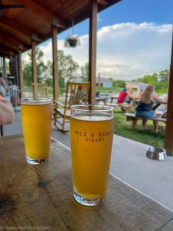 Glasses of cider on table at Milk and Honey Ciders