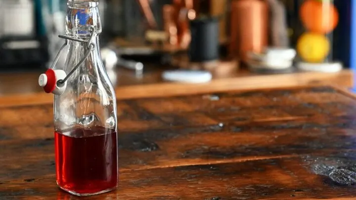 Red Strawberry Infused Campari in bottle