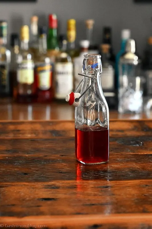 Red Strawberry Infused Campari in bottle