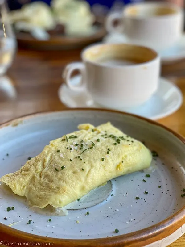 French omelet on gray plate at Tullibee restaurant