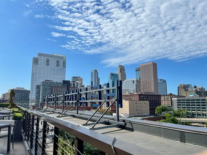 Downtown Minneapolis skyline from Hewing Hotel Rooftop Bar