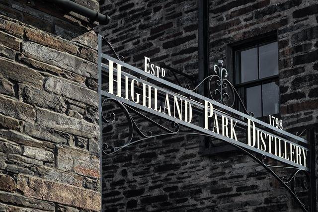 Highland Park distillery sign in one of the Scotch regions.