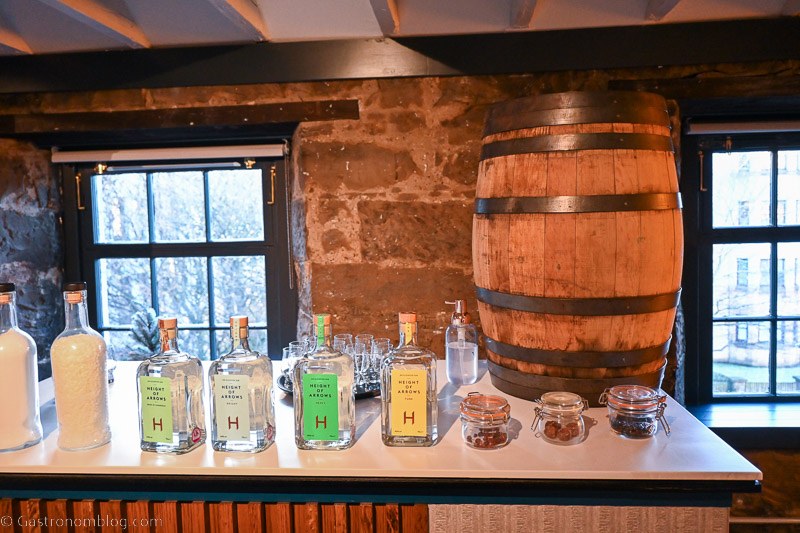 Bottles lined up for tasting at Holyrood Distillery
