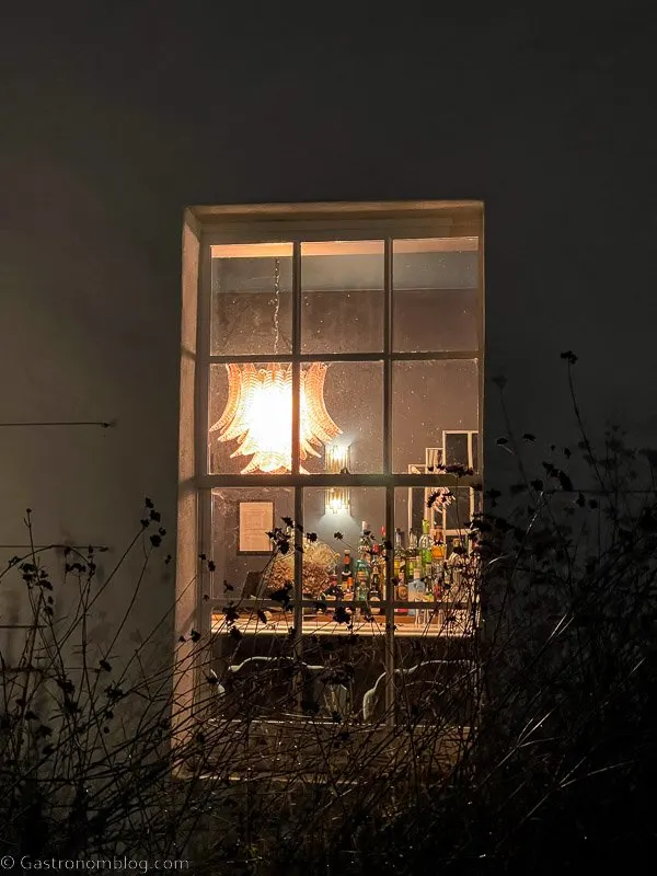 Looking in window at bar at Killiecrankie House in the evening