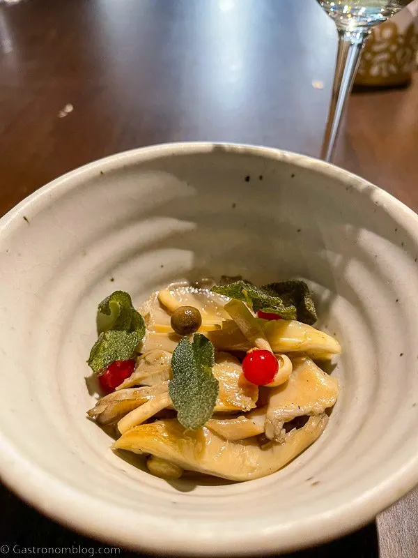 oyster mushrooms with pine nut risotto at Killiecrankie House