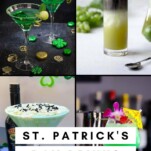 4 green cocktails in a collage for St Patrick's Day Vodka Drinks