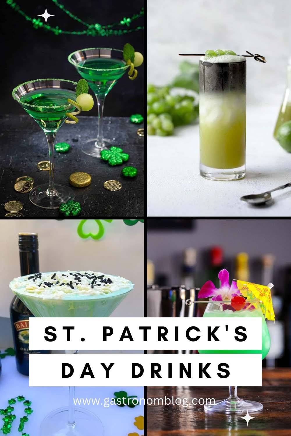 4 green cocktails in a collage for St Patrick's Day Vodka Drinks