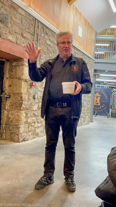 tour guide on tour at Lindores Abbey Distillery