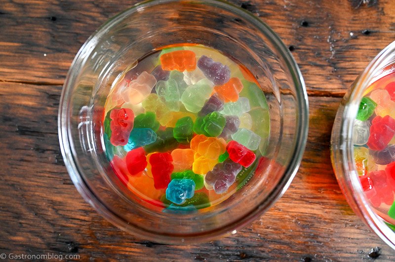 colorful gummy bears in a glass bowl