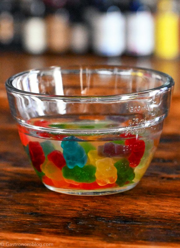 colorful gummy bears in a glass bowl