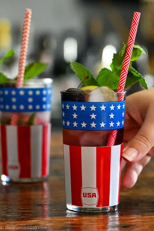 Cherry Mojitos in flag printed glasses with mint and red straws