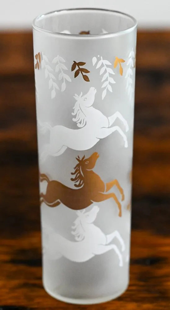 horse print collins glass vintage glass