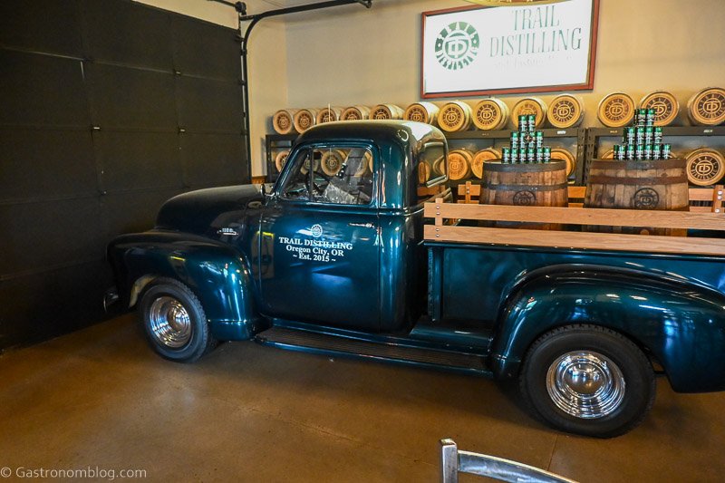 truck inside tasting room at Trail Distilling Oregon