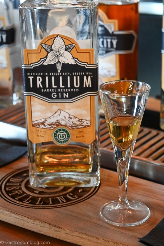 Trail Distilling gin bottle and tasting glass