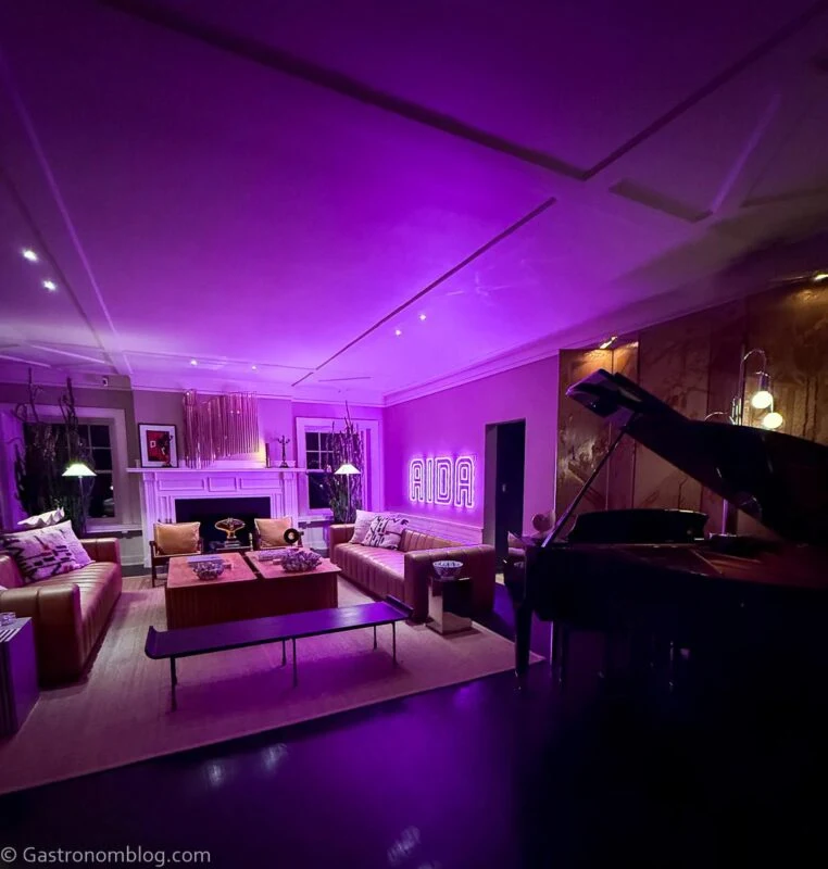 purple light in main room at Aida Hotel Kansas City