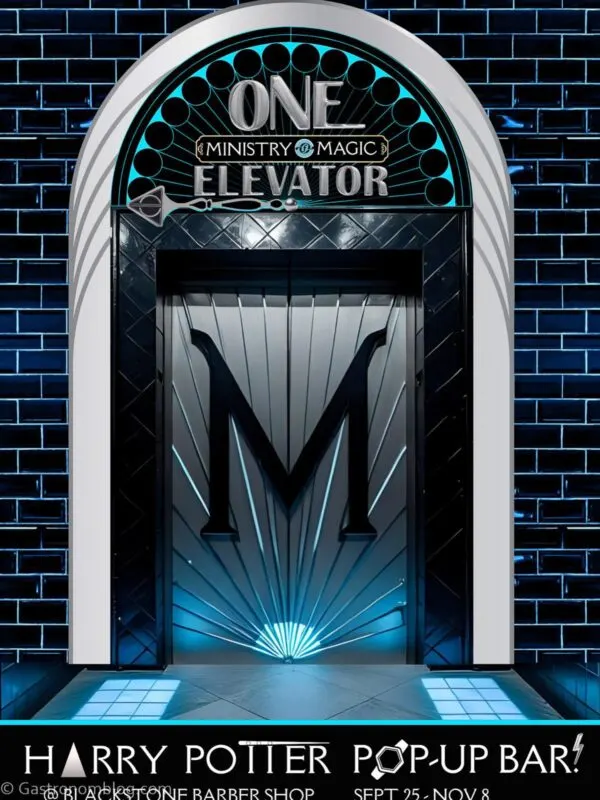 Ministry of Magic Elevator Halloween Pop-Up Bar at The Barber Shop in Omaha