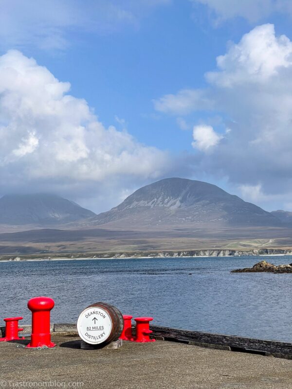 view of the isle of Jura from Bunnahabhain Distillery