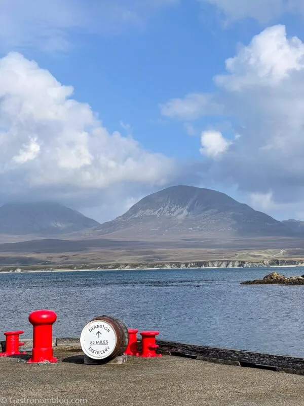 view of the isle of Jura from Bunnahabhain Distillery