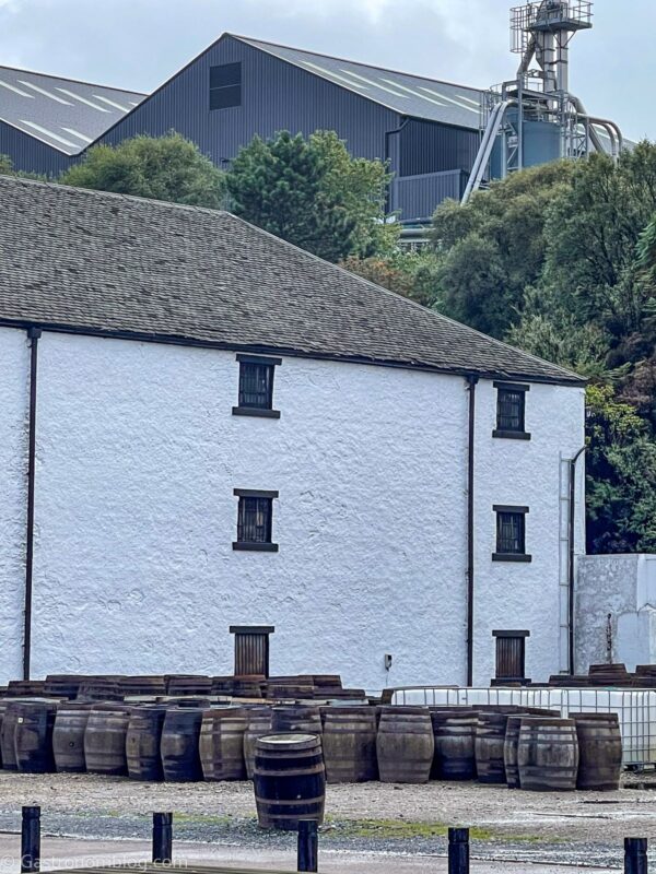 white buildings at Bunnhabhain Ditillery