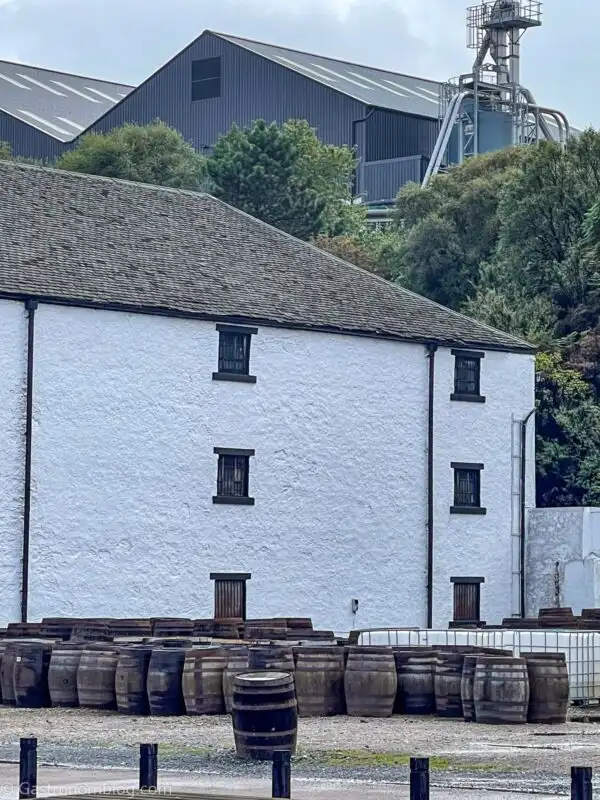 white buildings at Bunnhabhain Ditillery