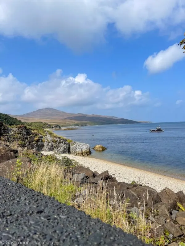 Bunnahabhain Beach view from the Bunnhabhain Distillery Tasting Room