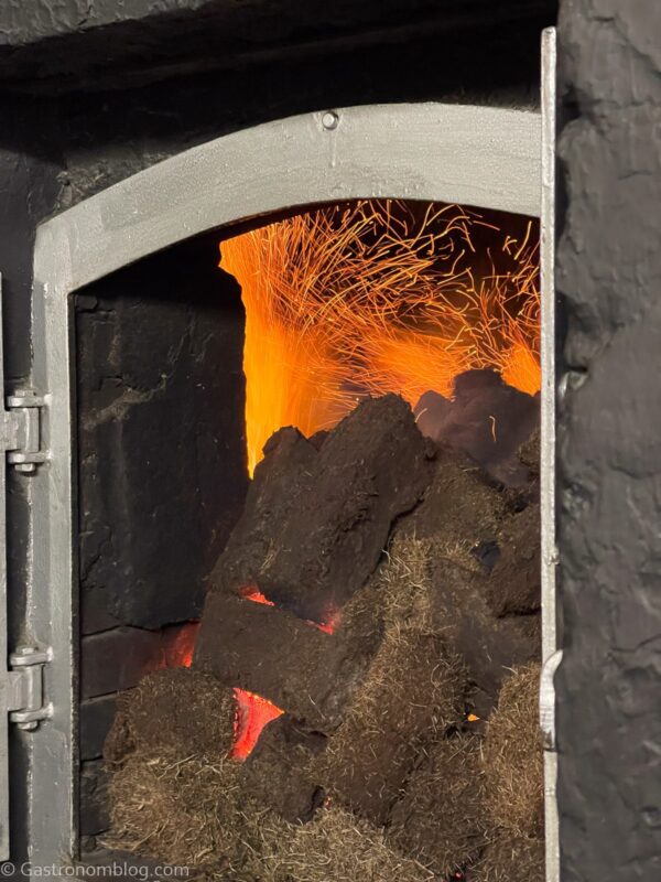 peat fire in fireplace