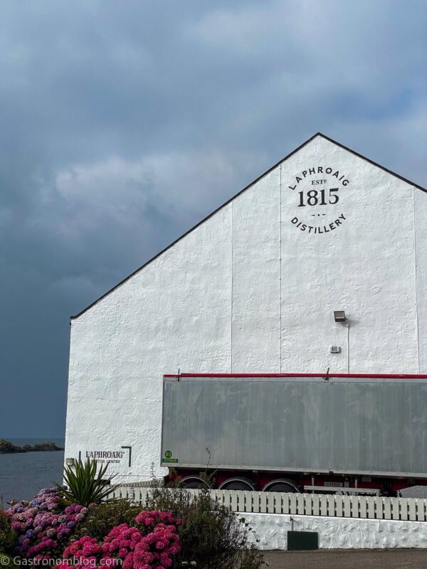 white building at Laphroaig Distillery